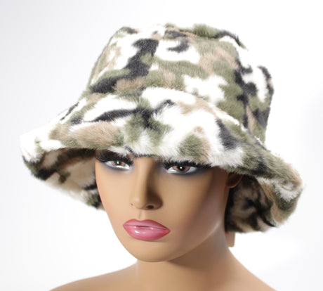 Fashion Faux Fur Camo Bucket Hats #CMBKT - Multiple Colors (PC)