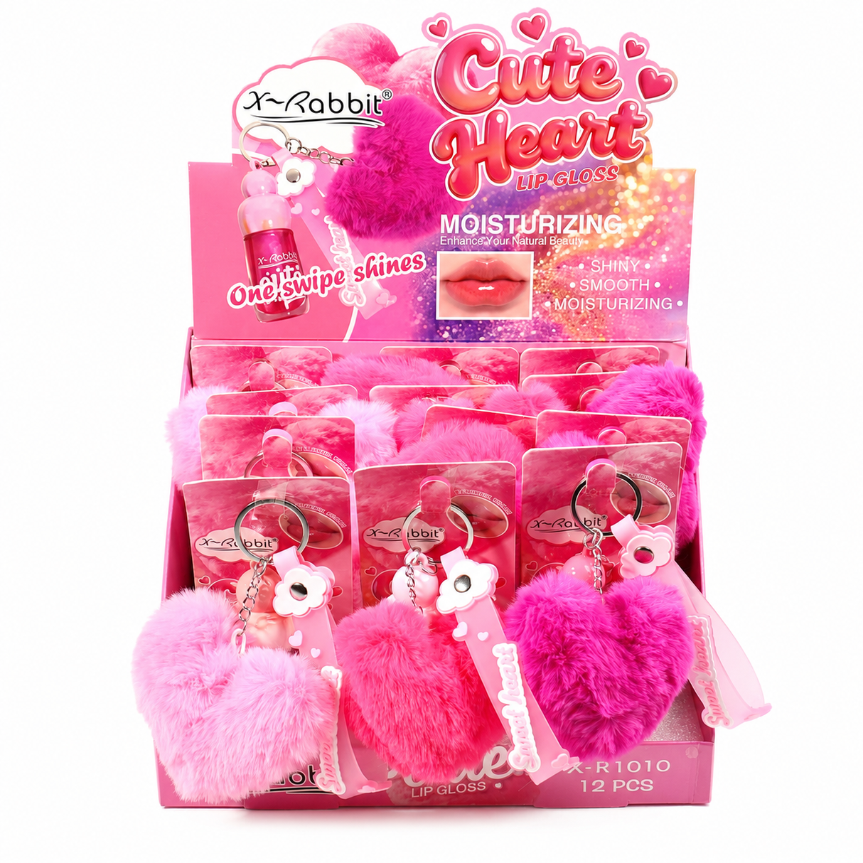 X-Rabbit Cute Heart Lip Gloss with Keychain #CMT4001 (12PC)