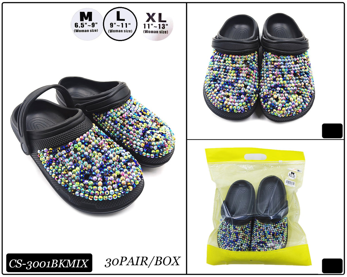 Fashion Rhinestone Clog Slippers #CS3001BKMIX (PC)