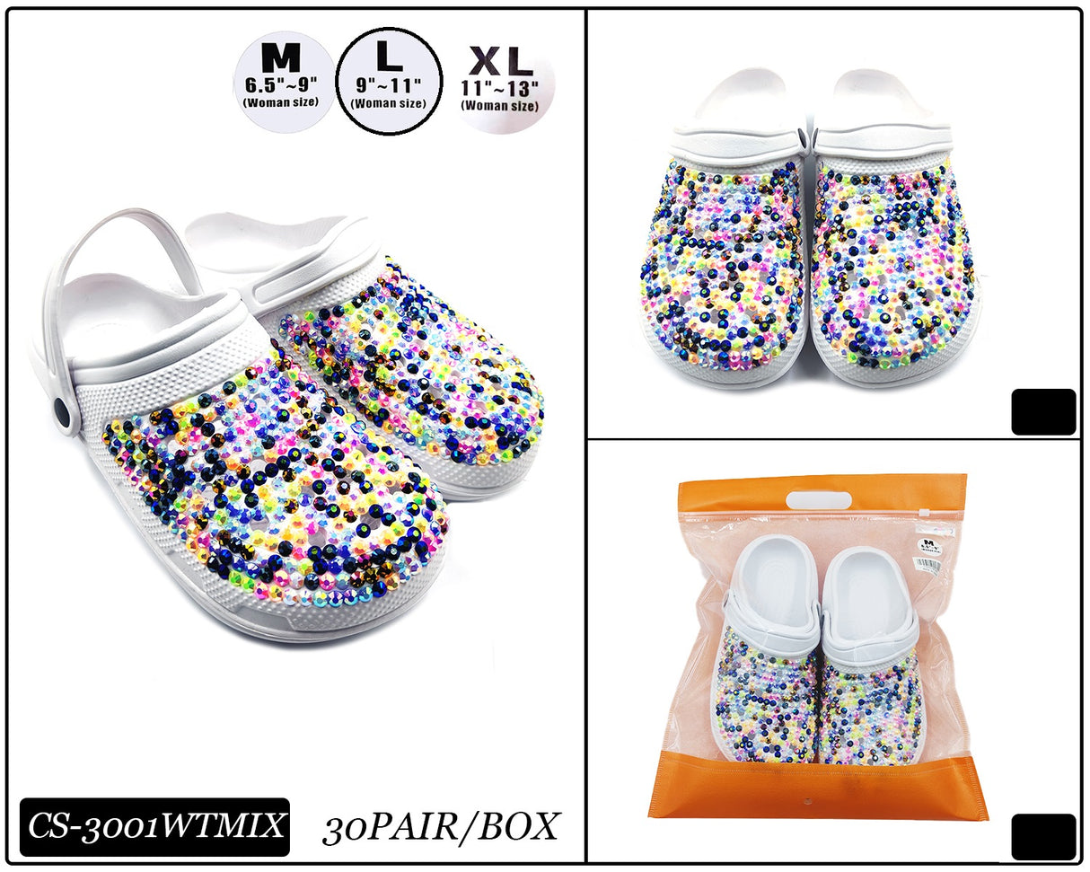 Fashion Rhinestone Clog Slippers #CS3001WTMIX (PC)