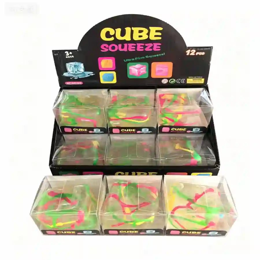 Splatter Paint Clear Cube Squishy Toy #CUBEPT (12PC)