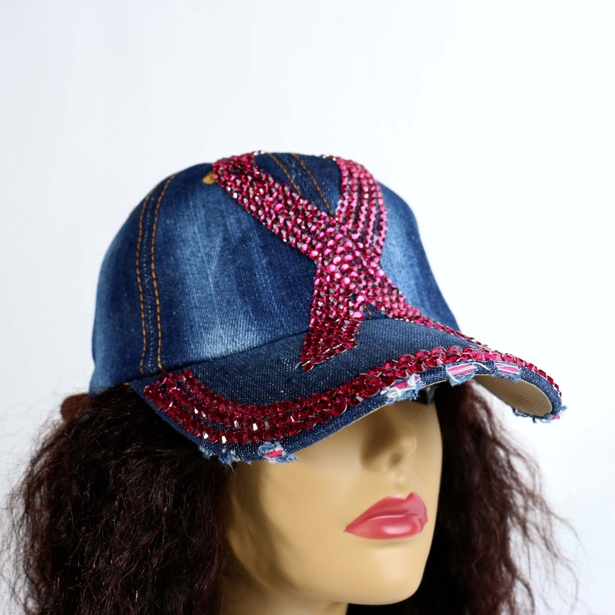 Fashion Denim Dark Wash Hat W/ Pink Rhinestones #2503 (PC)
