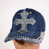 Fashion Denim Cross Hat W/ Rhinestones - (PC)