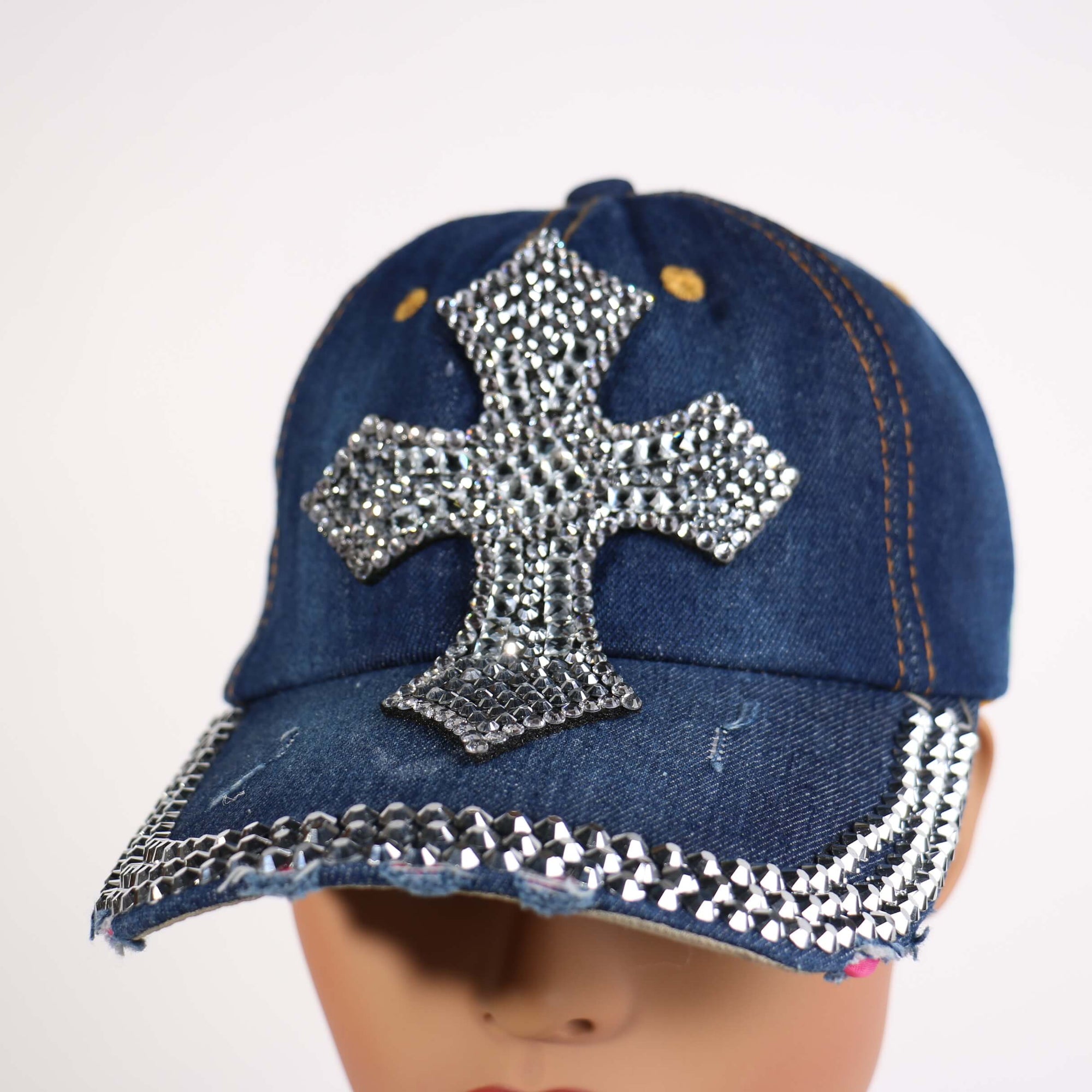 Fashion Denim Cross Hat W/ Rhinestones - (PC)
