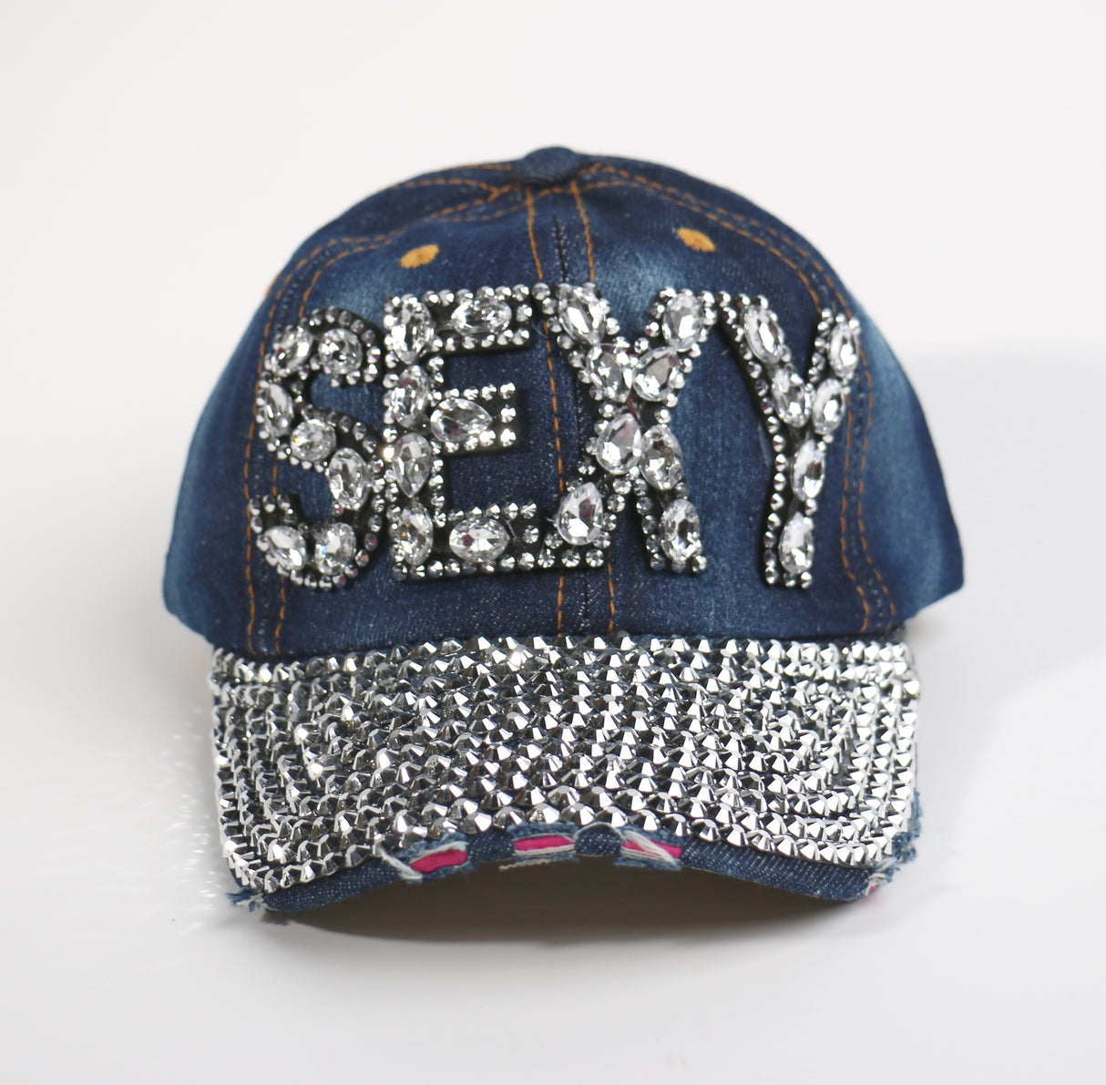 Fashion Dark Blue Denim Sexy Hat W/ Rhinestones (PC)