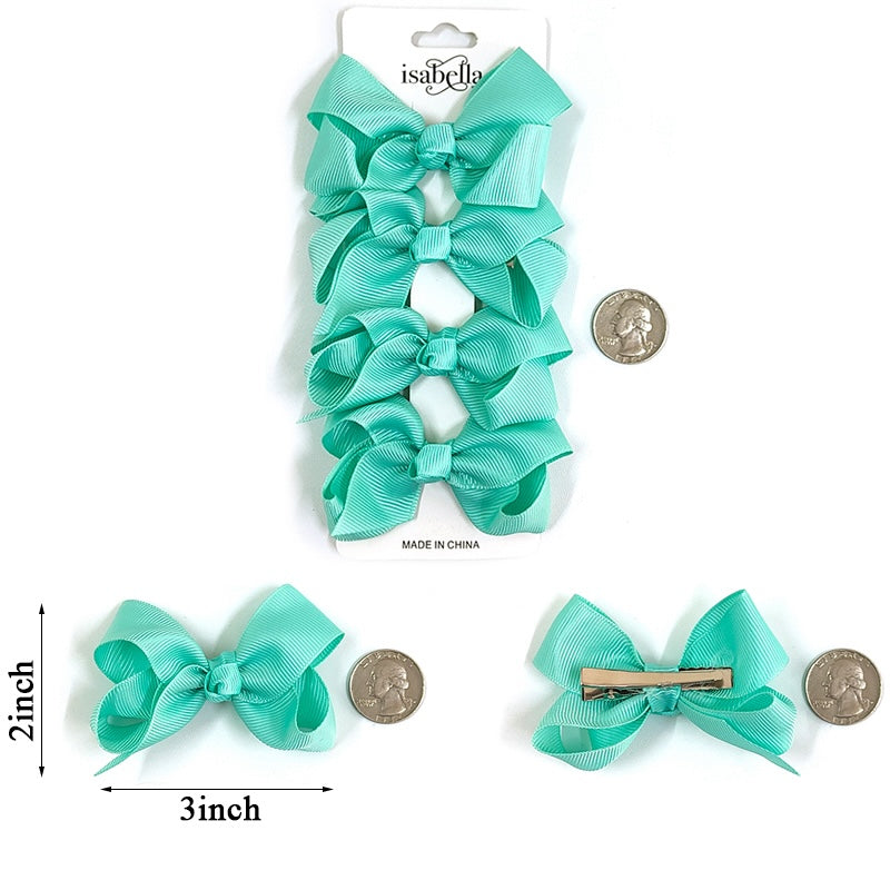 4PC MINI HAIR BOW 3INCHES #AQUA (12PACKS)