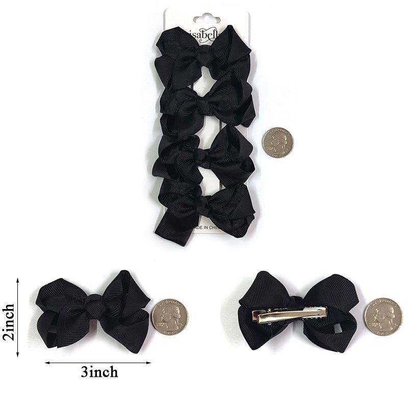 4PC MINI HAIR BOW 3INCHES #BLACK (12PACKS)
