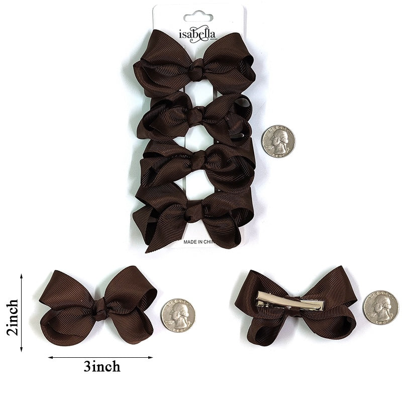 4PC MINI HAIR BOW 3INCHES #DARKBROWN (12PACKS)
