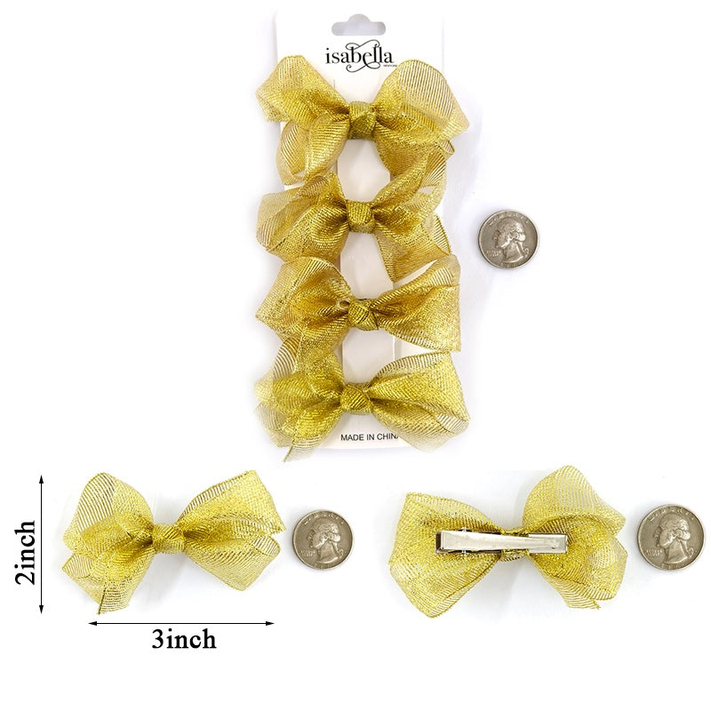 4PC MINI HAIR BOW 3INCHES #GOLD (12PACKS)