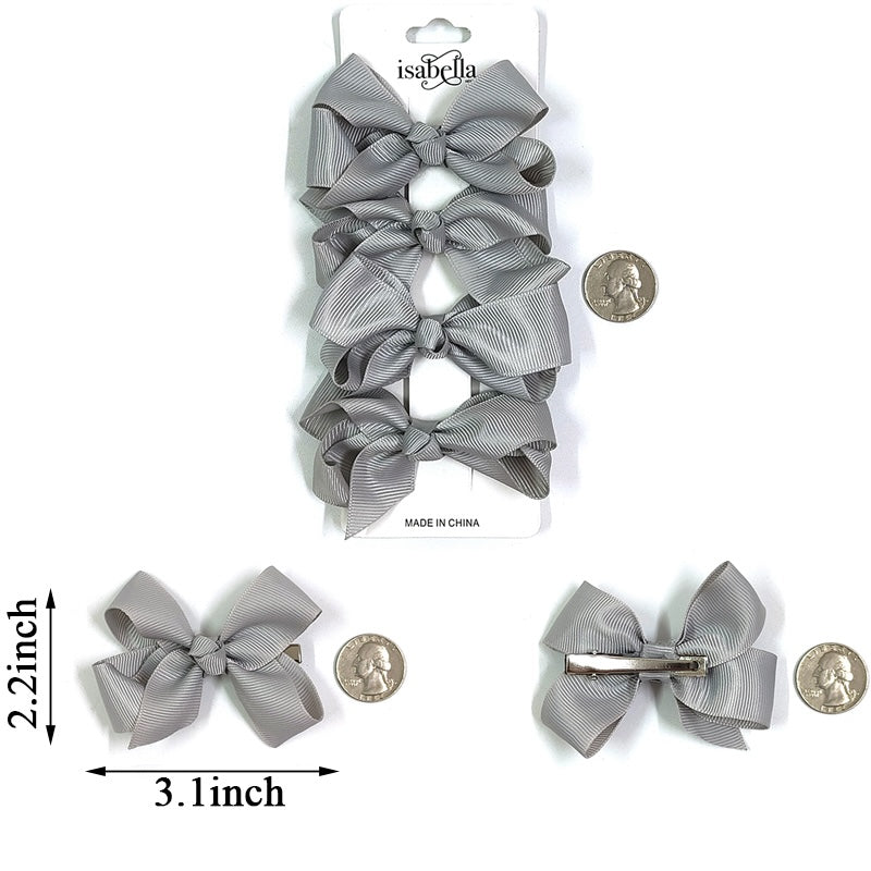 4PC MINI HAIR BOW 3INCHES #GREY (12PACKS)