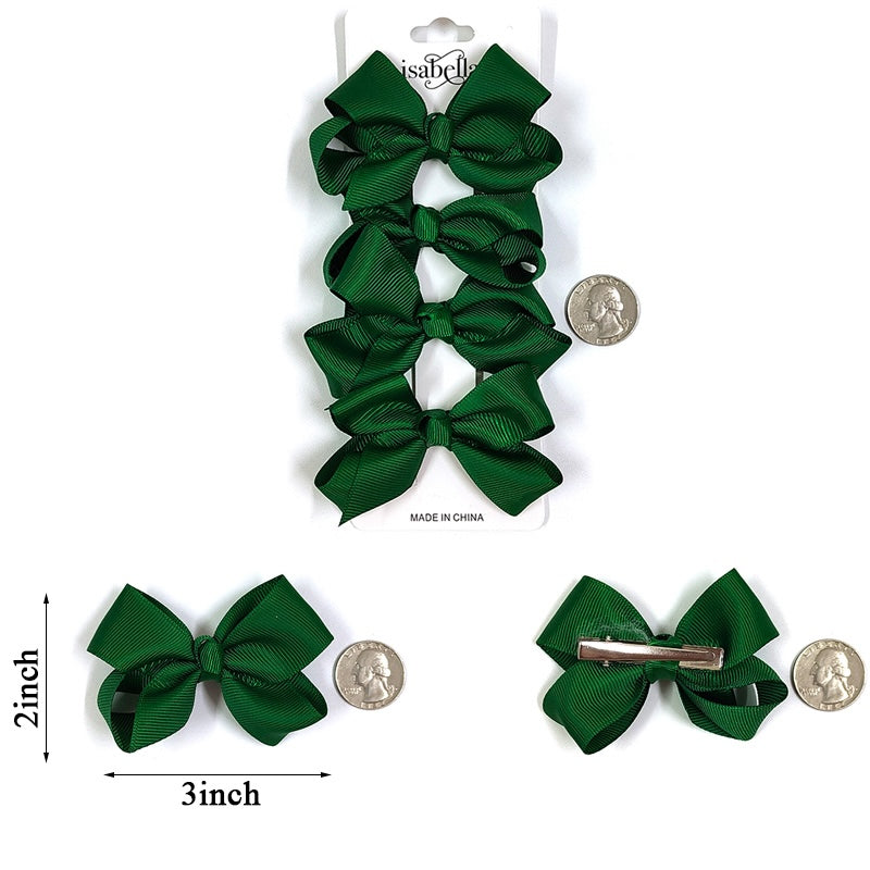 4PC MINI HAIR BOW 3INCHES #HUNTERGREEN (12PACKS)