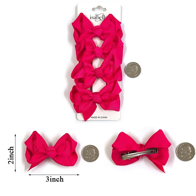 4PC MINI HAIR BOW 3INCHES #HOTPINK (12PACKS)