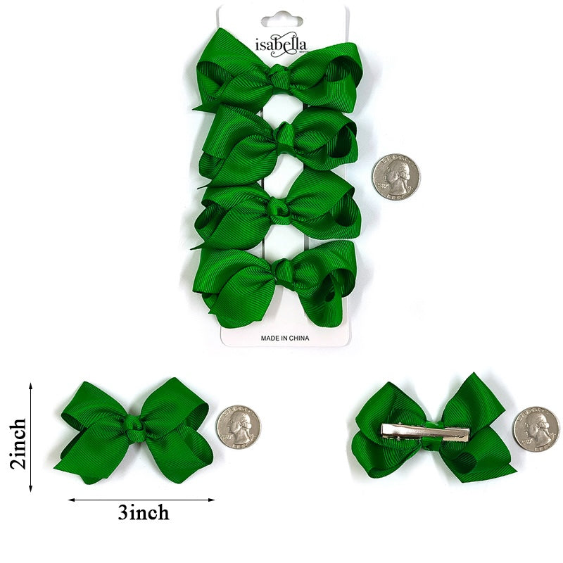 4PC MINI HAIR BOW 3INCHES #KELLYGREEN (12PACKS)
