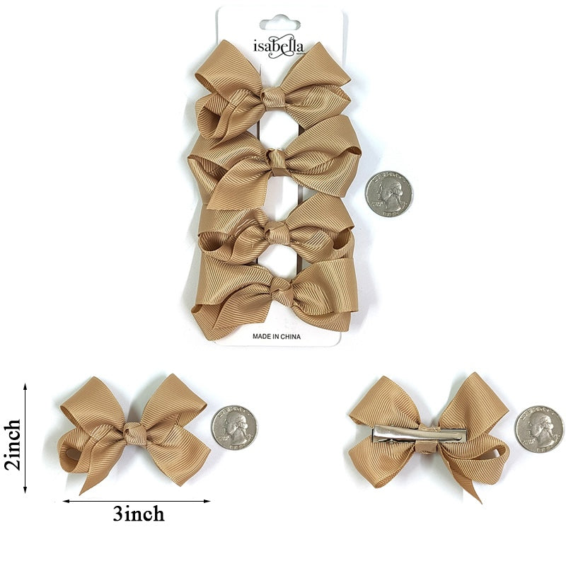4PC MINI HAIR BOW 3INCHES #LIGHTBROWN (12PACKS)