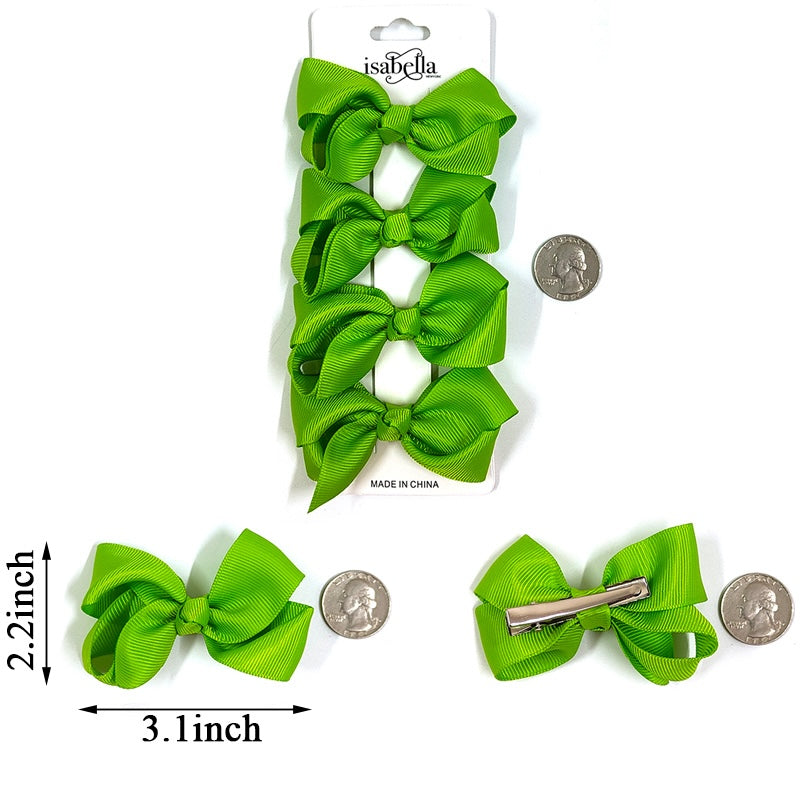 4PC MINI HAIR BOW 3INCHES #LIMEGREEN (12PACKS)