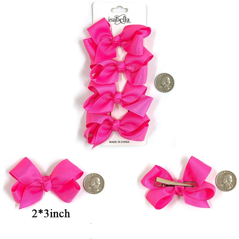 4PC MINI HAIR BOW 3INCHES #MEDIUMPINK (12PACKS)