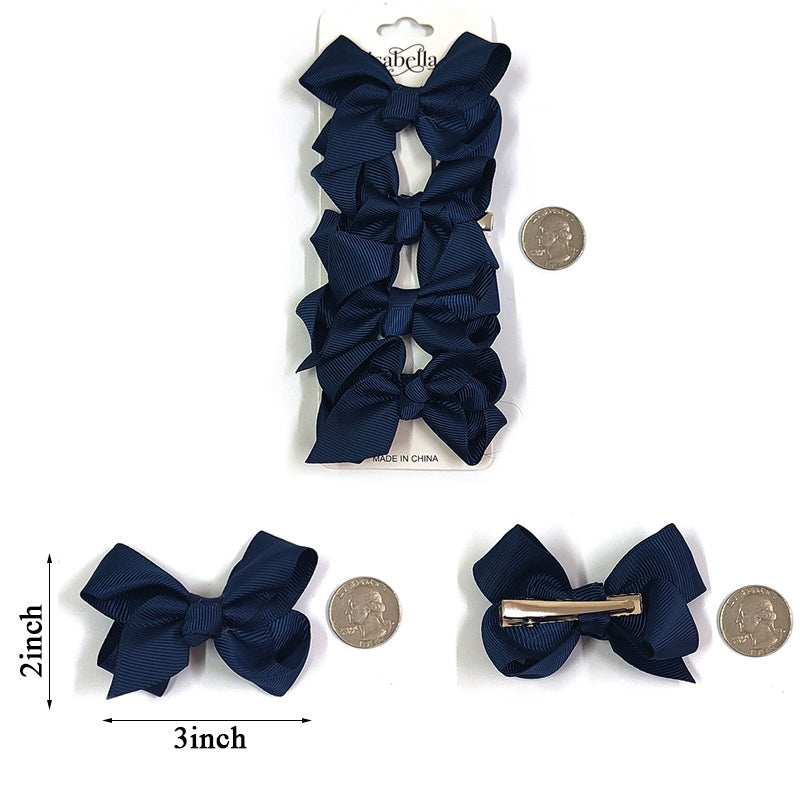 4PC MINI HAIR BOW 3INCHES #NAVY (12PACKS)