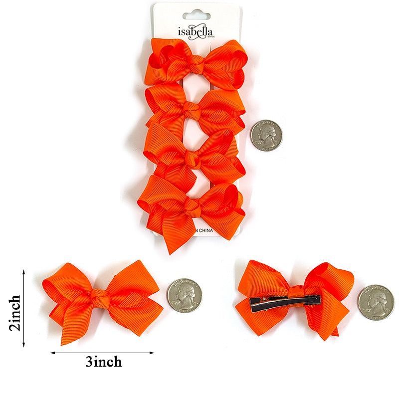 4PC MINI HAIR BOW 3INCHES #ORANGE (12PACKS)