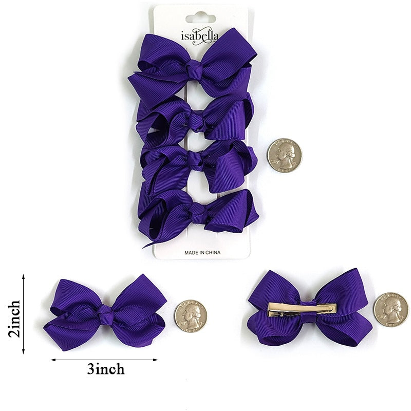 4PC MINI HAIR BOW 3INCHES #DARKPURPLE (12PACKS)