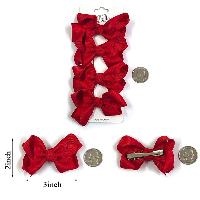 4PC MINI HAIR BOW 3INCHES #RED (12PACKS)
