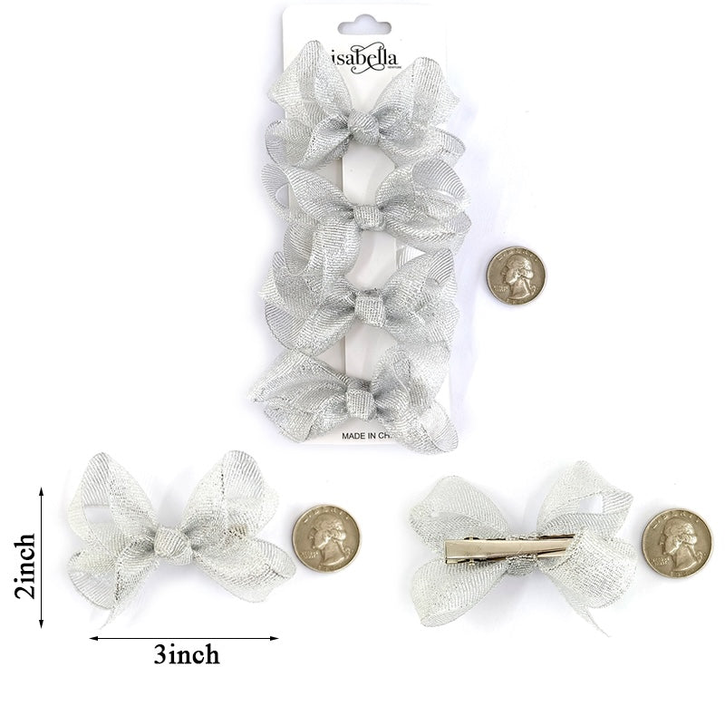 4PC MINI HAIR BOW 3INCHES #SILVER (12PACKS)