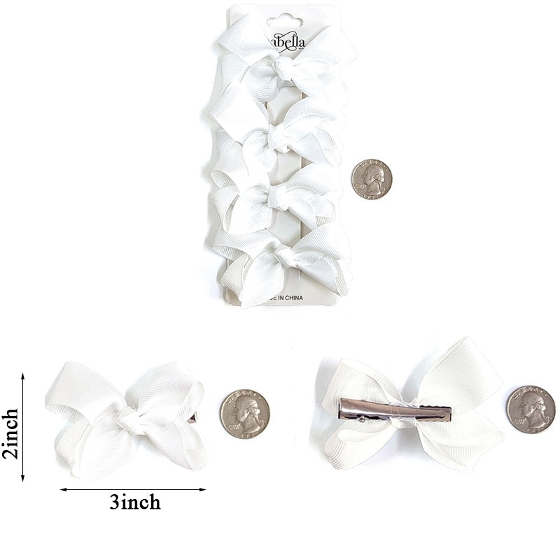 4PC MINI HAIR BOW 3INCHES #WHITE (12PACKS)