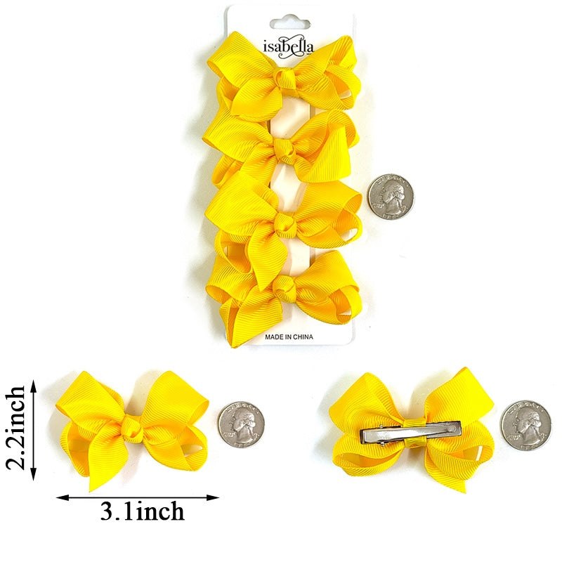 4PC MINI HAIR BOW 3INCHES #YELLOW (12PACKS)