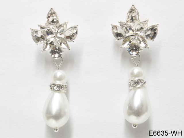 Fashion Crystal Floral Pearl Earrings #E6635WH White (PC)
