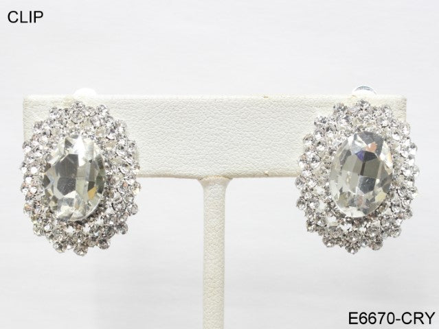 Fashion Oval Crystal Clip-On Earrings #E6670S Silver (PC)