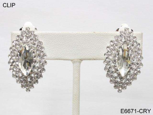 Fashion Crystal Clip-On Earrings #E6671S Silver (PC)