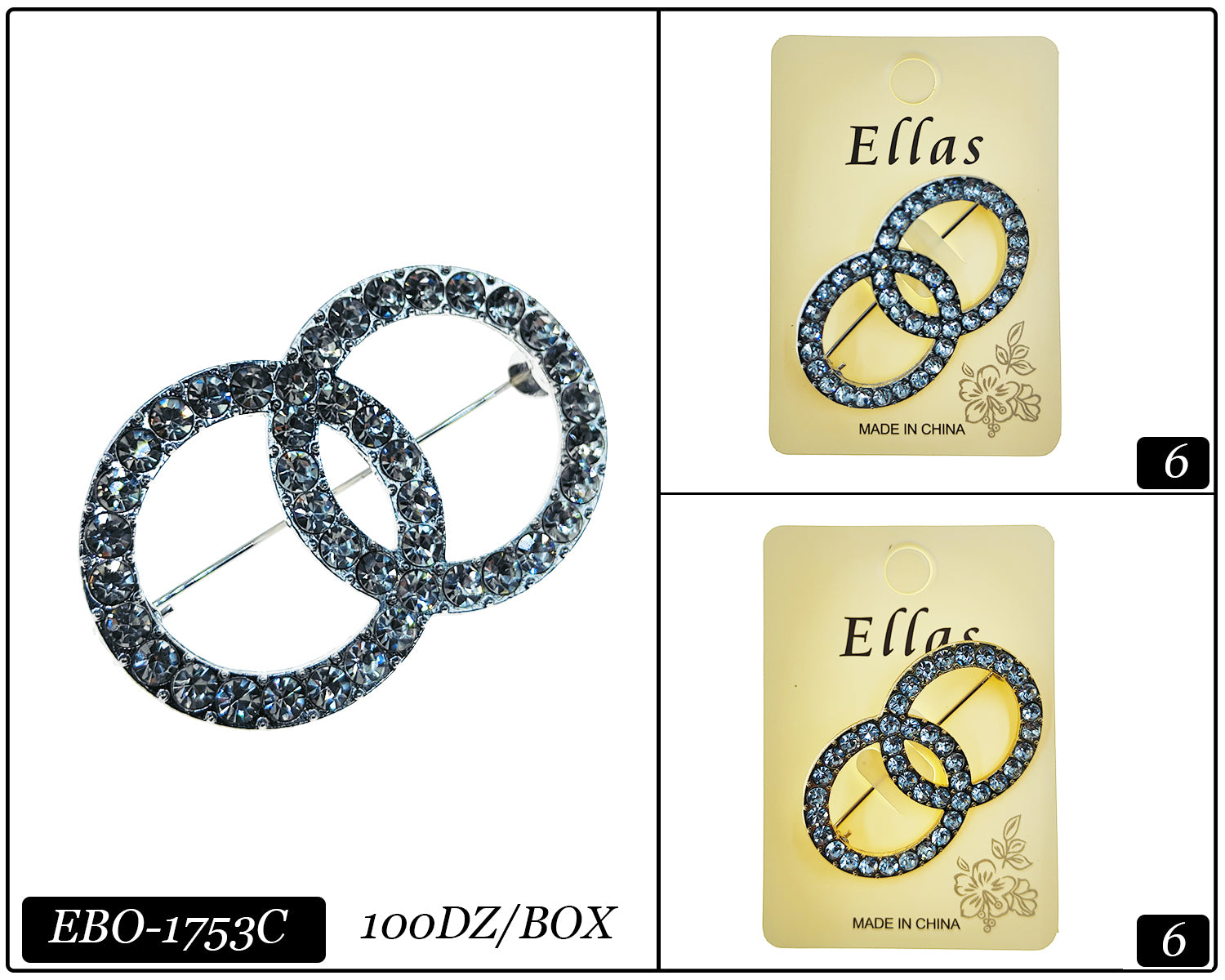 Fashion Stone Brooch #EBO1753C (12PC)