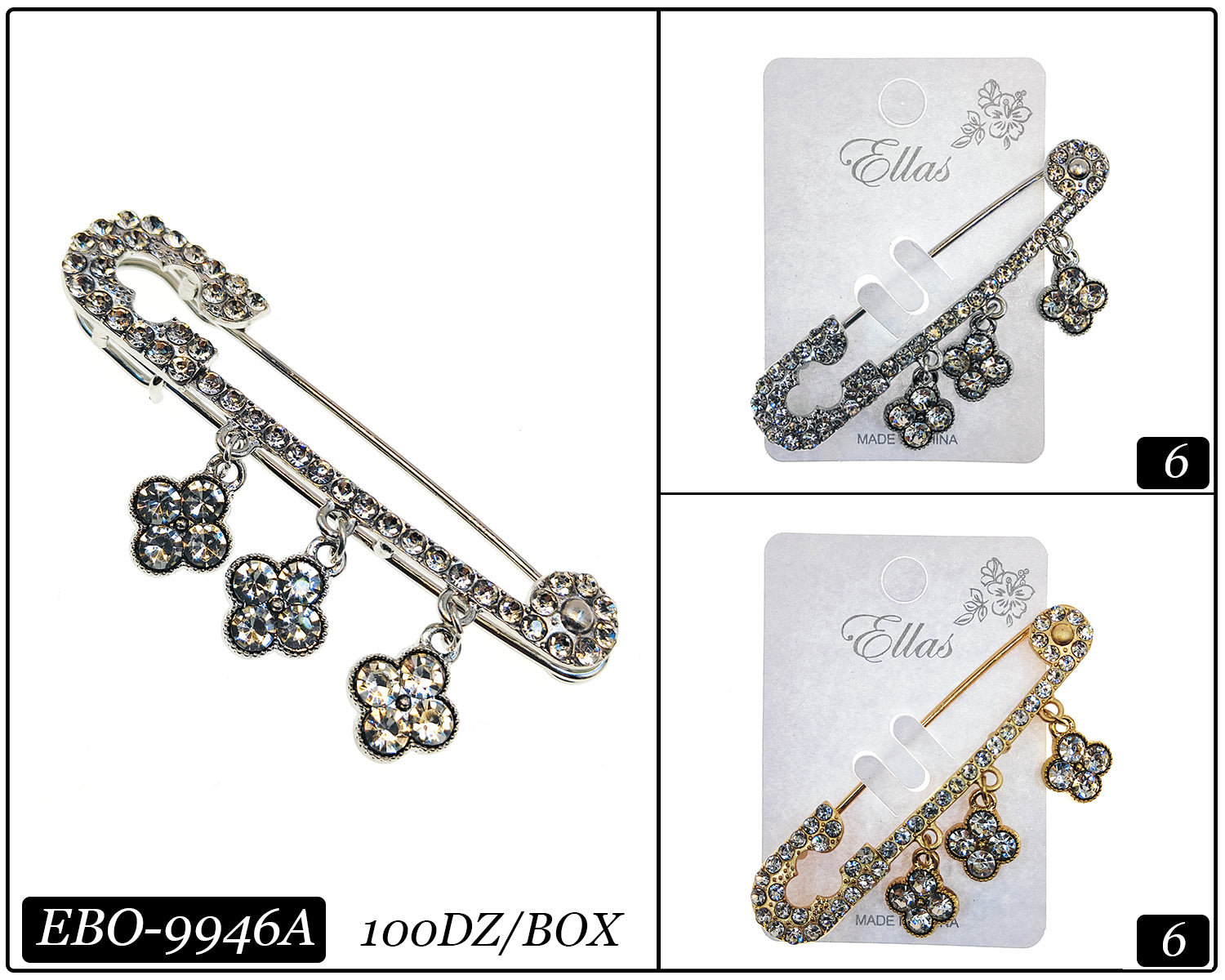 Fashion Stone Brooch #EBO9946A (12PC)
