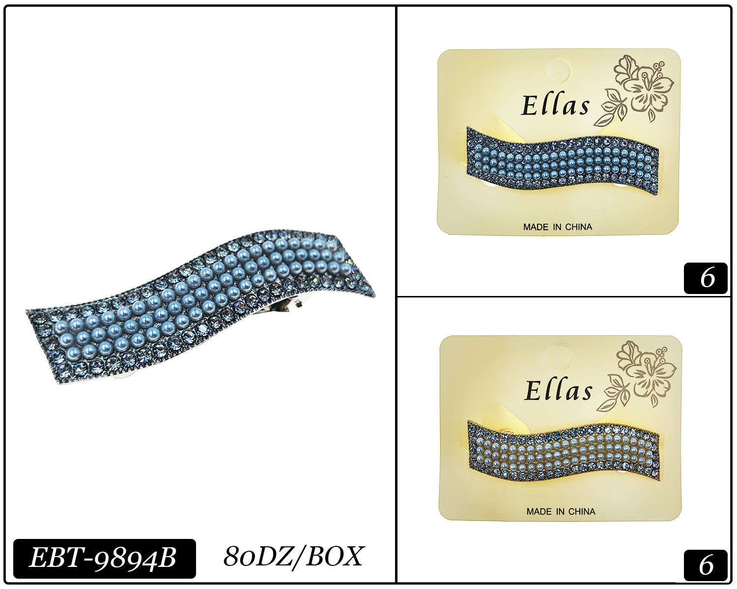 Fashion Stone Barrette Hairclips #EBT9894B (12PC)