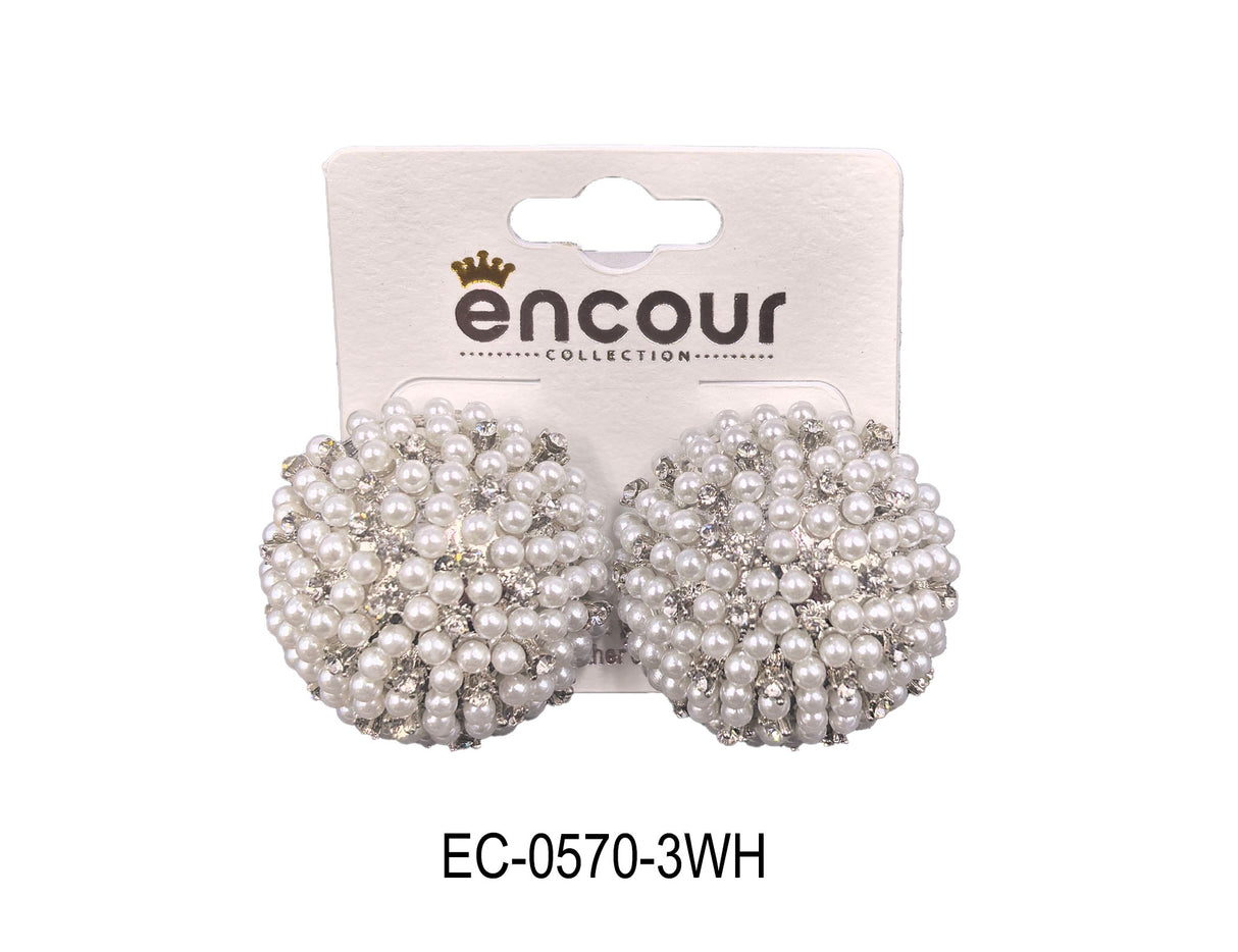 Fashion Pearl Beaded Statement Earrings #EC-0570-3WH (PC)