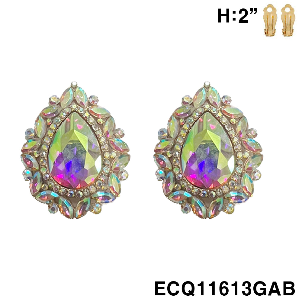 Fashion Crystal Teardrop Clip-On Earrings #ECQ11613 - Multiple Colors (PC)