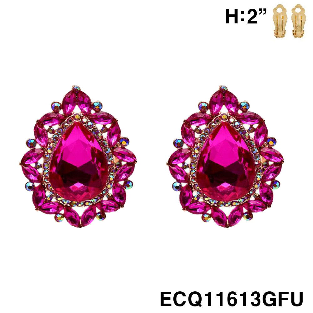 Fashion Crystal Teardrop Clip-On Earrings #ECQ11613 - Multiple Colors (PC)