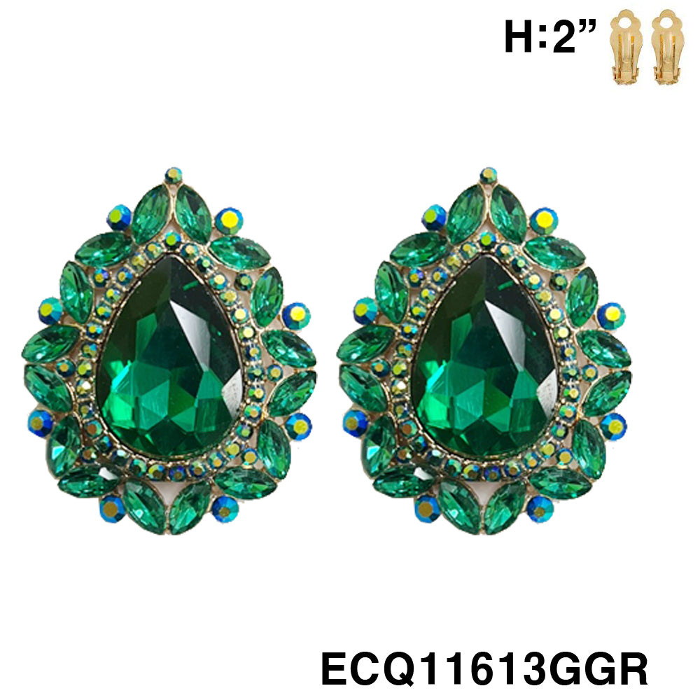 Fashion Crystal Teardrop Clip-On Earrings #ECQ11613 - Multiple Colors (PC)