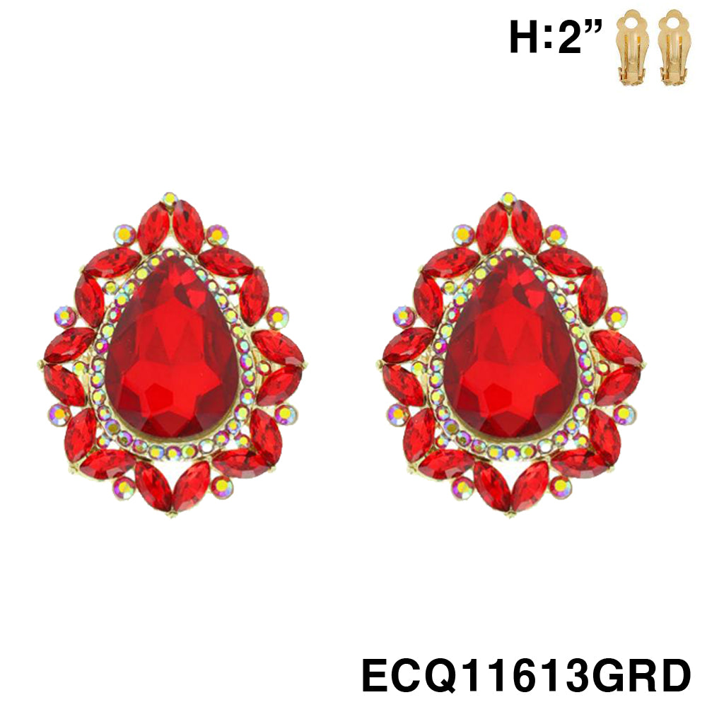 Fashion Crystal Teardrop Clip-On Earrings #ECQ11613 - Multiple Colors (PC)