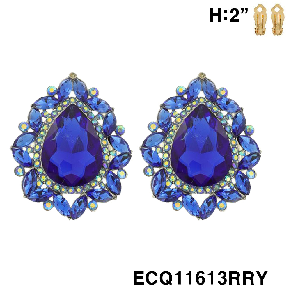 Fashion Crystal Teardrop Clip-On Earrings #ECQ11613 - Multiple Colors (PC)