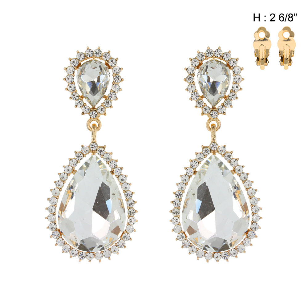 Fashion Teardrop Crystal Clip-On Earrings #ECQ132 - Multiple Colors (PC)