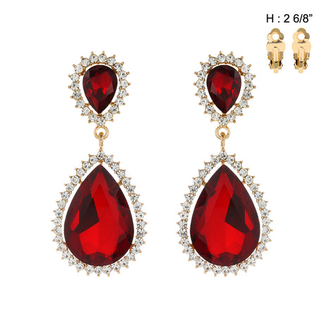 Fashion Teardrop Crystal Clip-On Earrings #ECQ132 - Multiple Colors (PC)
