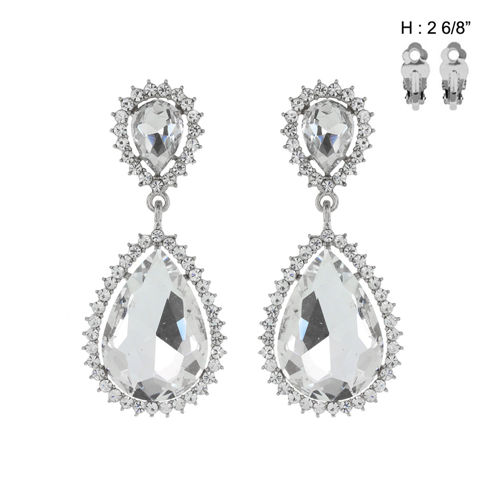 Fashion Teardrop Crystal Clip-On Earrings #ECQ132 - Multiple Colors (PC)