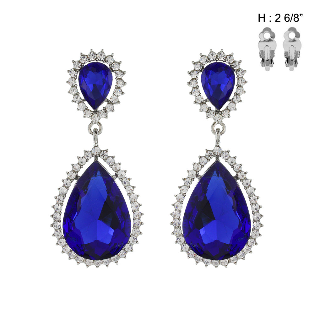 Fashion Teardrop Crystal Clip-On Earrings #ECQ132 - Multiple Colors (PC)