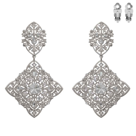 Fashion Filigree Drop Clip-On Earrings #ECQ148 - Multiple Colors (PC)