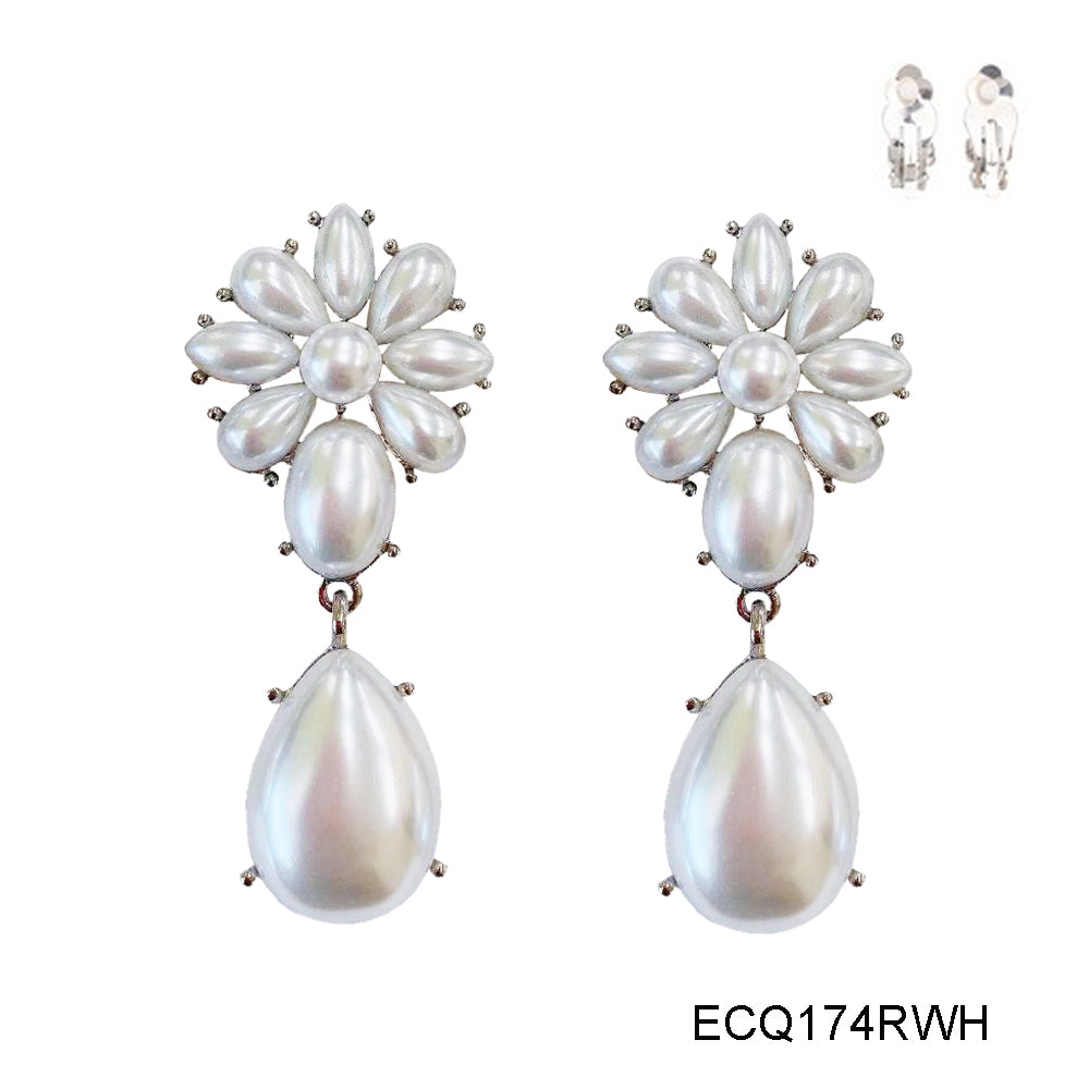 Fashion Pearl Drop Clip-On Earrings #ECQ174RWH White (PC)