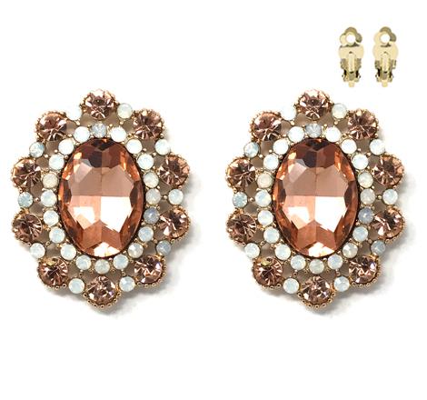 Fashion Oval Crystal Clip-On Earrings #ECQ193 - Multiple Colors (PC)