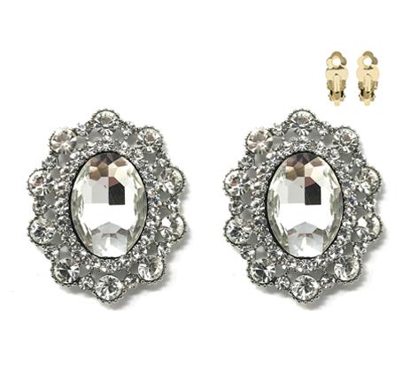 Fashion Oval Crystal Clip-On Earrings #ECQ193 - Multiple Colors (PC)