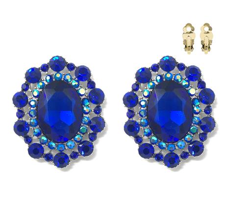Fashion Oval Crystal Clip-On Earrings #ECQ193 - Multiple Colors (PC)