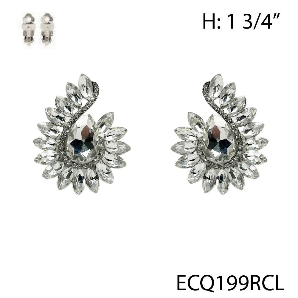 Fashion Crystal Clip-On Earrings #ECQ199RCL Silver (PC)