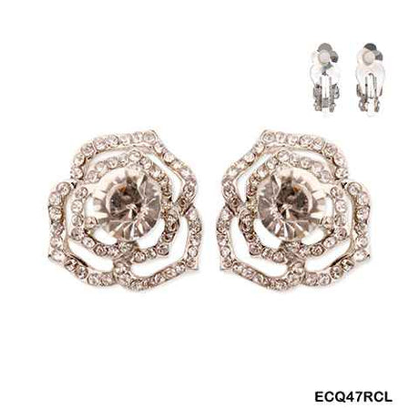 Fashion Crystal Rose Clip-On Earrings #ECQ47 - Multiple Colors (PC)